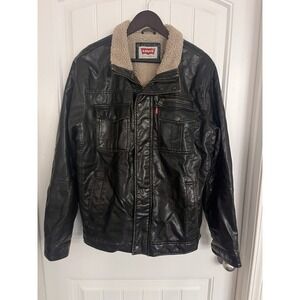 Levi's Men's Vintage Leather Sherpa Lined Aviator Bomber Brown Large Coat
